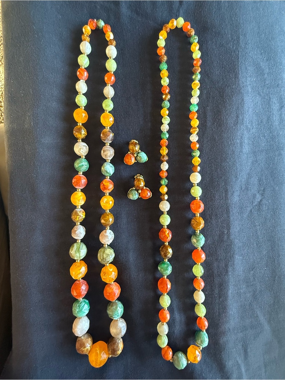 Vintage Kramer Jewelry Set Autumn Swirl Chunky Beads 2 Necklaces & Earrings Set